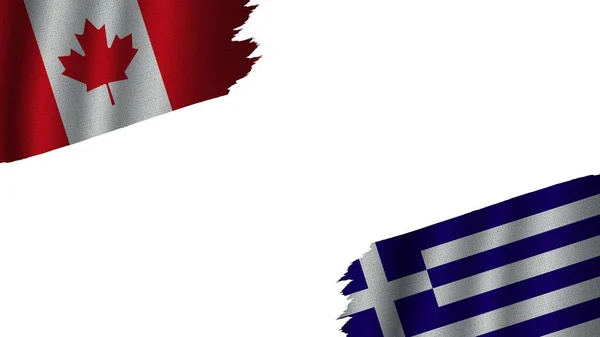 Ελλάδα Και Καναδάς Σημαίες Μαζί Κυματιστό Υφασμάτινο Φαινόμενο Αποκλίσεις Ελαττωματική — Φωτογραφία Αρχείου