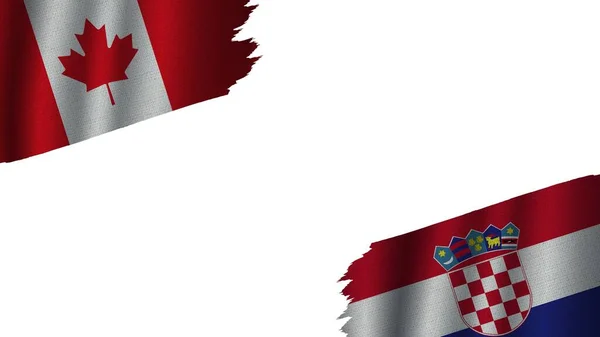 Croacia Canadá Banderas Juntas Efecto Textura Tela Ondulada Obsoleto Desgarrado — Foto de Stock