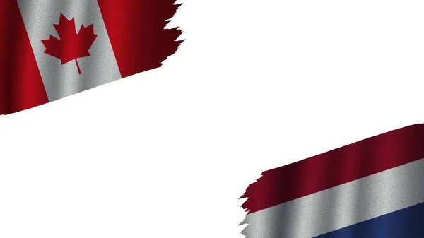 Alankomaat Kanada Liput Yhdessä Aaltoileva Kangas Rakenne Vaikutus Vanhentunut Revitty — kuvapankkivalokuva