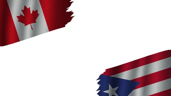Banderas Puerto Rico Canadá Juntas Efecto Textura Tela Ondulada Desgastado —  Fotos de Stock