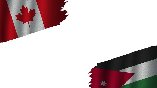 Jordan Canada Flags Together Wavy Fabric Texture Effect Obsolete Torn — Stock Photo, Image