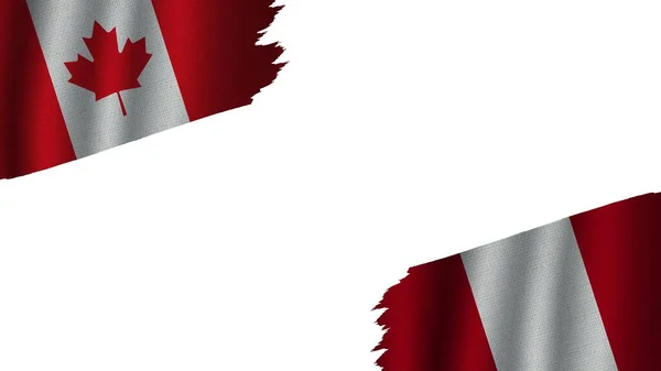 Peru Canada Vlaggen Samen Golfstof Textuur Effect Verouderd Gescheurd Weer — Stockfoto