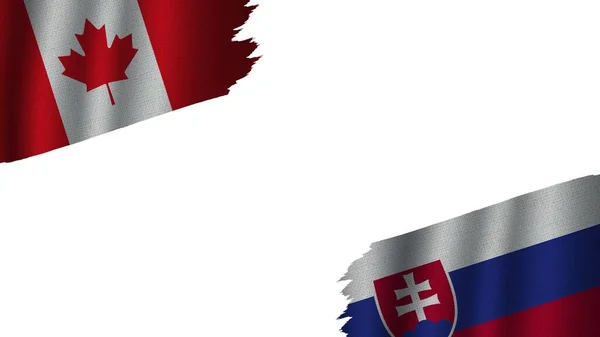 Slovakia Canada Flags Together Wavy Fabric Texture Effect Obsolete Torn — стокове фото