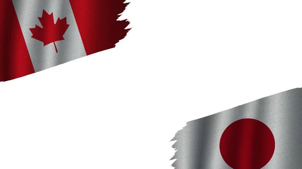 Japan Canada Vlaggen Samen Golfstof Textuur Effect Verouderd Verscheurd Weer — Stockfoto