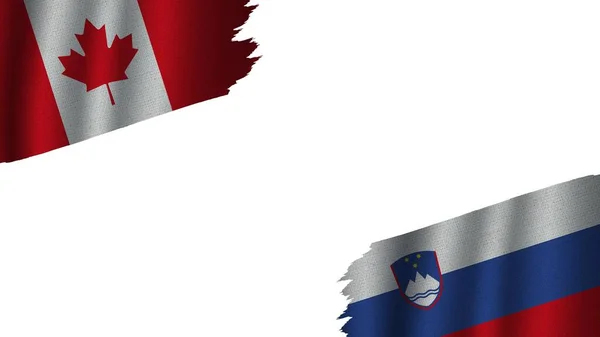 Eslovenia Canadá Banderas Juntas Efecto Textura Tela Ondulada Desgaste Obsoleto — Foto de Stock