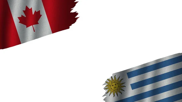 Uruguay Canada Vlaggen Samen Golfstof Textuur Effect Verouderd Verscheurd Weer — Stockfoto