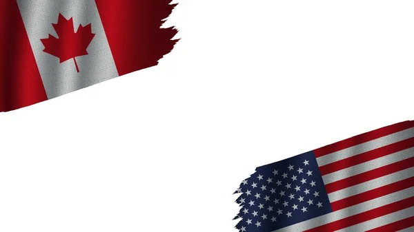 Estados Unidos América Canadá Banderas Juntas Efecto Textura Tela Ondulada — Foto de Stock