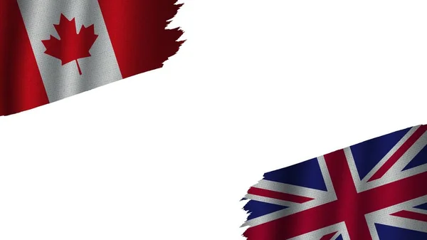 United Kingdom Canada Flags Together Wavy Fabric Texture Effect Zastaralé — Stock fotografie