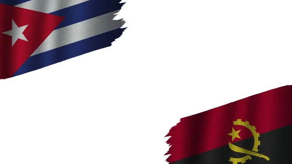 Bandeiras Angola Cuba Juntas Efeito Textura Tecido Ondulado Obsoleto Rasgado — Fotografia de Stock