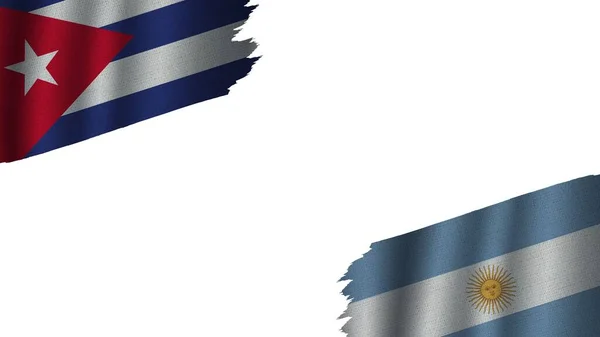 Argentína Kuba Zászlók Együtt Hullámos Szövet Textúra Hatása Elavult Szakadt — Stock Fotó