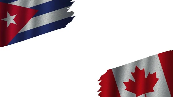 Canada Cuba Flags Together Wavy Fabric Texture Effect Obsolete Torn — стокове фото