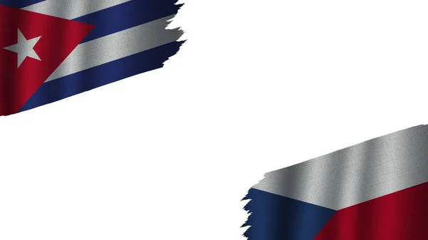 Czech Republic Cuba Flags Together Wavy Fabric Texture Effect Obsolete — 스톡 사진