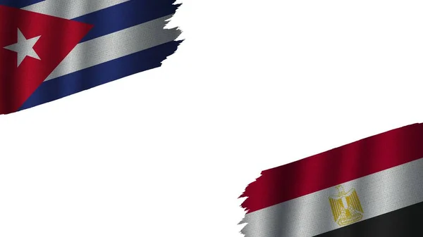 Egyiptom Kuba Zászlók Együtt Hullámos Szövet Textúra Hatása Elavult Szakadt — Stock Fotó
