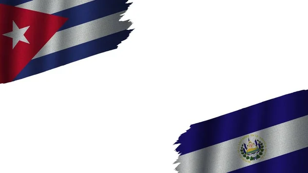 Bandeiras Salvador Cuba Juntas Efeito Textura Tecido Ondulado Obsoleto Rasgado — Fotografia de Stock