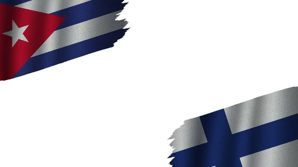 Drapeaux Finlande Cuba Ensemble Effet Texture Tissu Ondulé Obsolète Déchiré — Photo