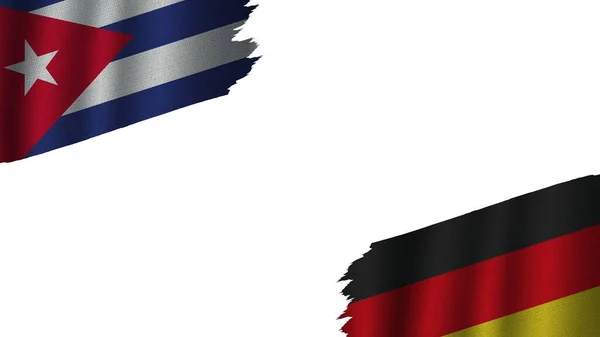 Germany Cuba Flags Together Wavy Fabric Texture Effect Obsolete Torn — стокове фото