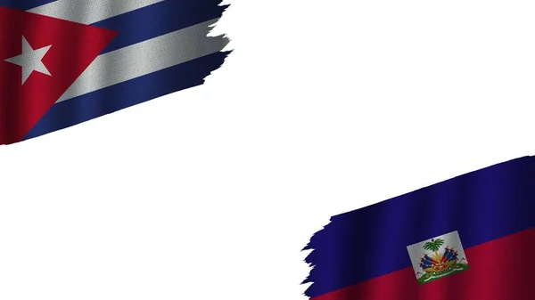 Haiti Cuba Flags Together Wavy Fabric Texture Effect Obsolete Torn — стокове фото