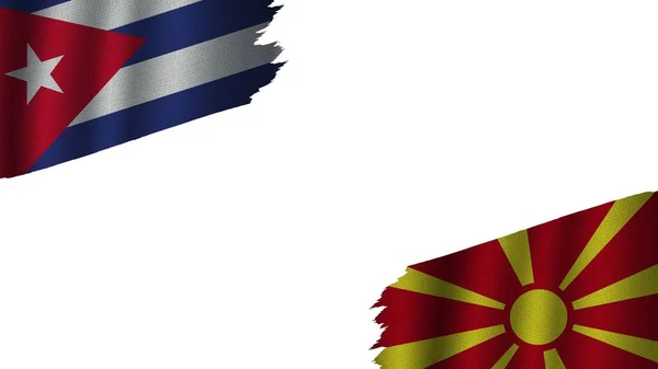 Macedonië Cuba Vlaggen Samen Golfstof Textuur Effect Verouderd Verscheurd Crisisconcept — Stockfoto