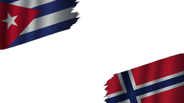 Norsko Kuba Vlajky Dohromady Vlnitá Tkanina Textura Efekt Zastaralé Roztržené — Stock fotografie