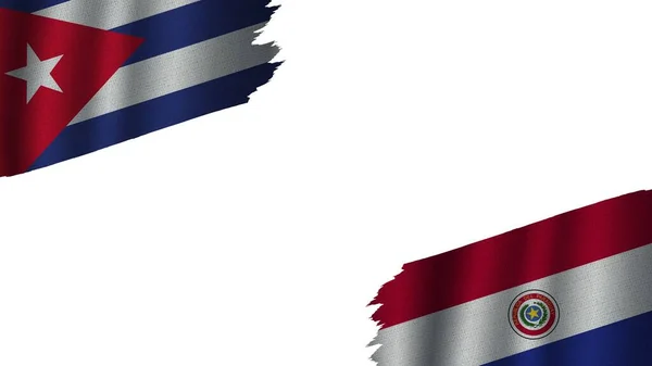 Paraguay Cuba Flags Together Wavy Fabric Texture Effect Zastaralé Natržené — Stock fotografie
