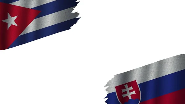 Slovakia Cuba Flags Together Wavy Fabric Texture Effect Obsolete Torn — 스톡 사진