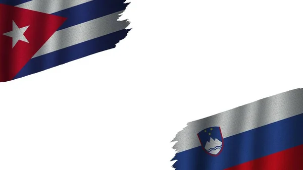 Szlovénia Kuba Zászlók Együtt Hullámos Szövet Textúra Hatása Elavult Szakadt — Stock Fotó
