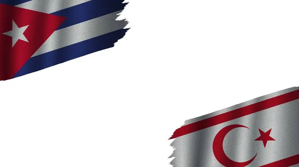 Northern Cyprus Cuba Flags Together Wavy Fabric Texture Effect Obsolete — стокове фото