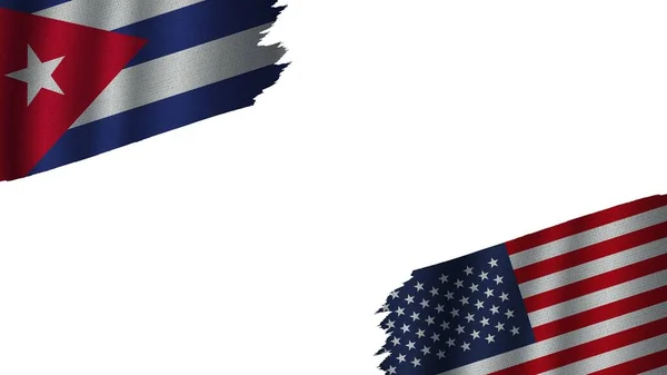 Amerika Birleşik Devletleri Küba Bayrakları Dalgalı Kumaş Doku Efekti Eskimiş — Stok fotoğraf