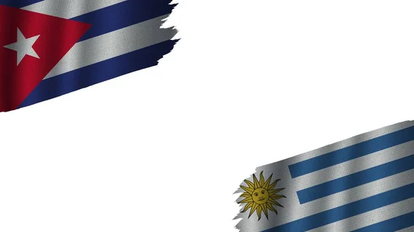 Ουρουγουάη Και Κούβα Σημαίες Μαζί Κυματιστό Φαινόμενο Ύφασμα Ορατότητα Σκισμένη — Φωτογραφία Αρχείου