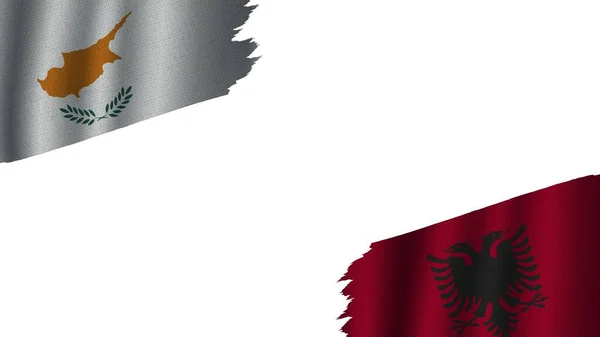 Albánie Kypr Vlajky Společně Vlnitá Tkanina Textura Efekt Zastaralé Roztržené — Stock fotografie