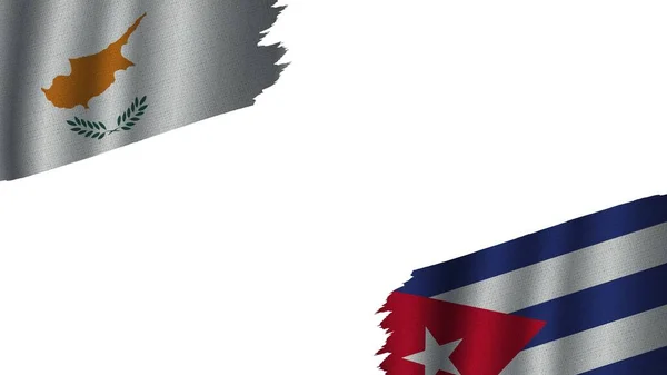 Cuba Cyprus Flags Together Wavy Fabric Texture Effect Obsolete Torn — Stock Photo, Image