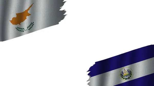 Сальвадор Кипр Флаги Вместе Эффект Волнистой Ткани Текстуры Устаревшие Порванные — стоковое фото