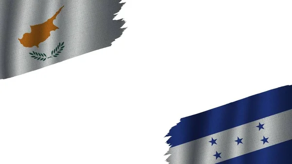 Honduras Cyprus Flags Together Wavy Fabric Texture Effect Obsolete Torn — Stock Photo, Image