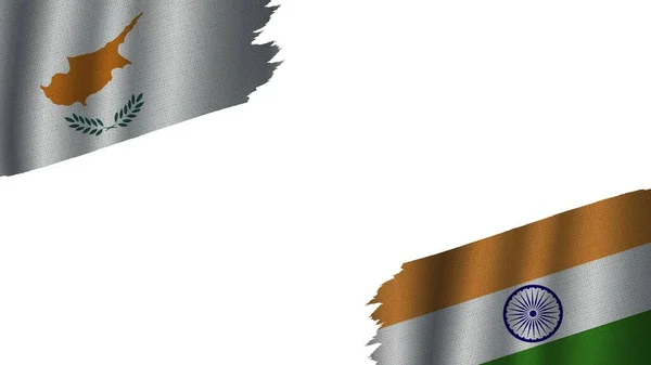印度和塞浦路斯国旗连在一起 波威面料效果 陈旧不堪 危机概念 3D图解 — 图库照片