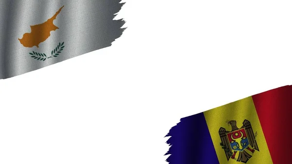 Moldova Cyprus Flags Together Wavy Fabric Texture Effect Obsolete Torn — 图库照片