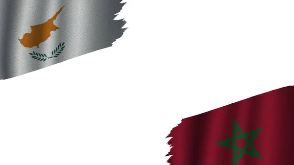 モロッコとキプロスの旗が一緒に 波状ファブリックテクスチャ効果 絶対的なトーン風化 危機の概念 3Dイラスト — ストック写真