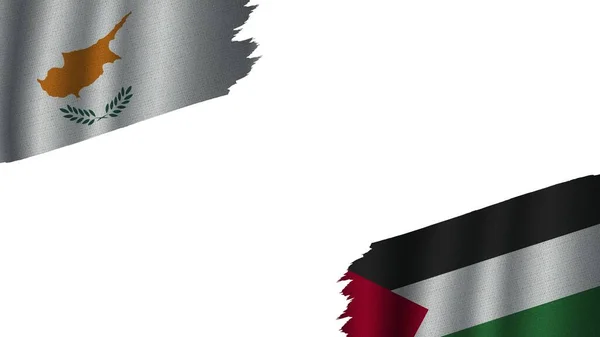 Palestina Chipre Banderas Juntas Efecto Textura Tela Ondulada Desgaste Obsoleto — Foto de Stock