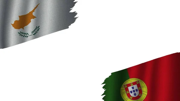 Portugal Cyprus Flags Together Wavy Fabric Texture Effect Obsolete Torn — стокове фото