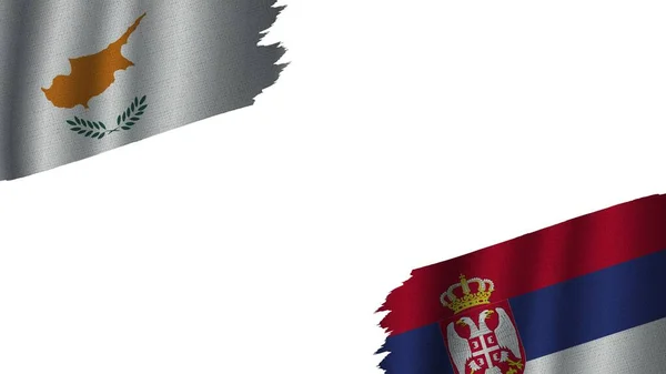 Sérvia Chipre Bandeiras Juntos Efeito Textura Tecido Ondulado Obsoleto Rasgado — Fotografia de Stock