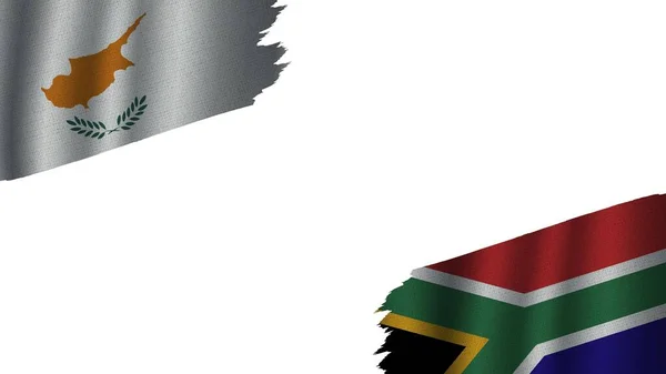 Dél Afrika Ciprus Zászlók Együtt Hullámos Szövet Textúra Hatása Elavult — Stock Fotó