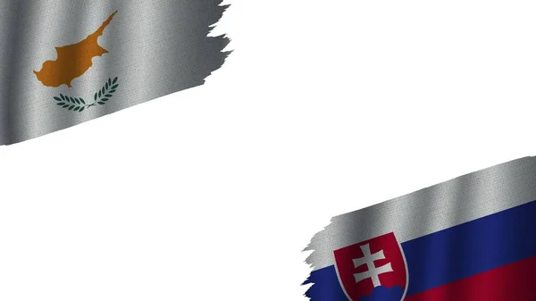 Bandeiras Eslováquia Chipre Juntas Efeito Textura Tecido Ondulado Obsoleto Rasgado — Fotografia de Stock
