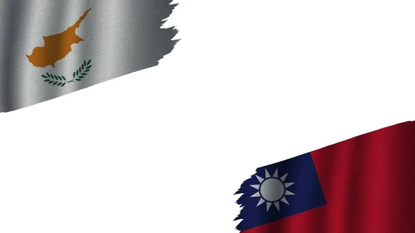 Bandeiras Taiwan Chipre Juntas Efeito Textura Tecido Ondulado Obsoleto Rasgado — Fotografia de Stock