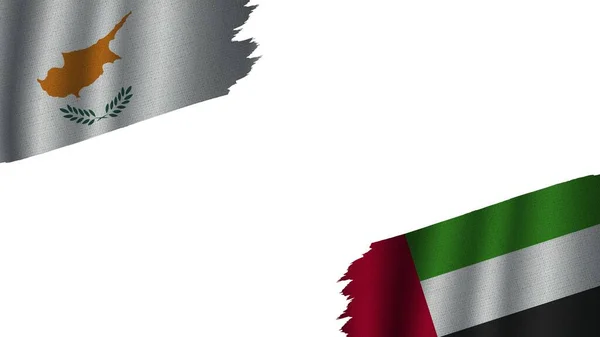 Emirati Arabi Uniti Cipro Bandiere Insieme Tessuto Ondulato Texture Effetto — Foto Stock