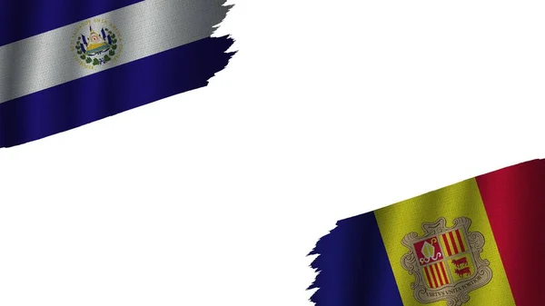 アルバニアとエルサルバドルの国旗一緒に 波の生地のテクスチャ効果 不完全なトルンの風化 危機の概念 3Dイラスト — ストック写真