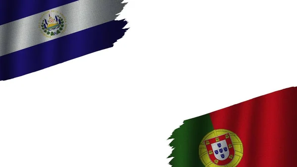 Arnavutluk Salvador Bayrakları Birlikte Dalgalı Kumaş Doku Efekti Eskimiş Havası — Stok fotoğraf