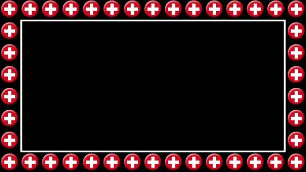 Suisse Drapeaux Cercle Cadre Bordure Écran Fond Noir Illustration — Photo