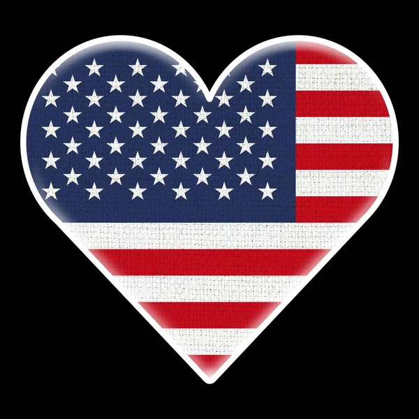 United States America Heart Flag Fabric Pattern Texture Black Background — Stock Photo, Image