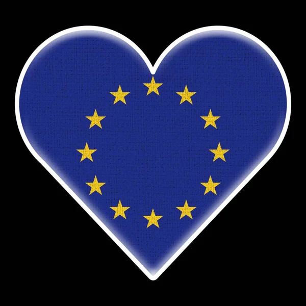 Európai Unió Szív Zászló Szövetminta Textúra Fekete Háttér Illusztráció — Stock Fotó
