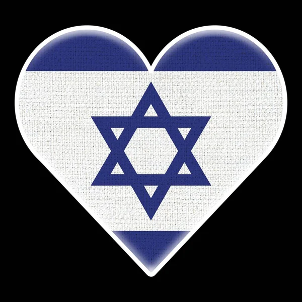 Israel Heart Flag Fabric Pattern Texture Black Background Illustration — стокове фото