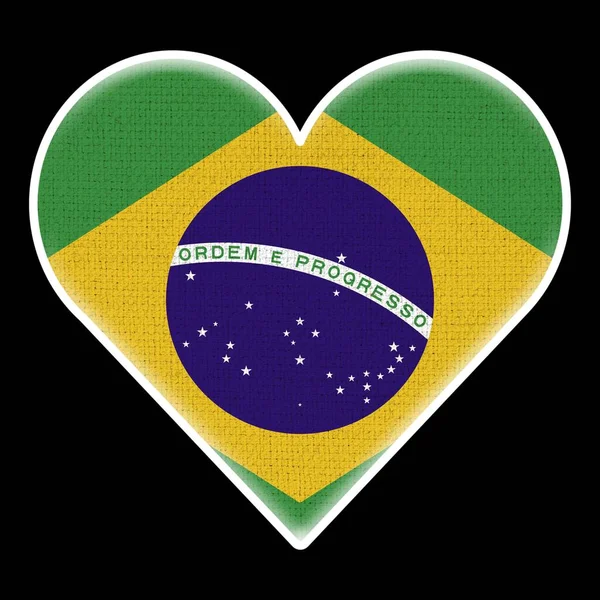 Brazílie Heart Flag Fabric Vzor Textura Černé Pozadí Ilustrace — Stock fotografie